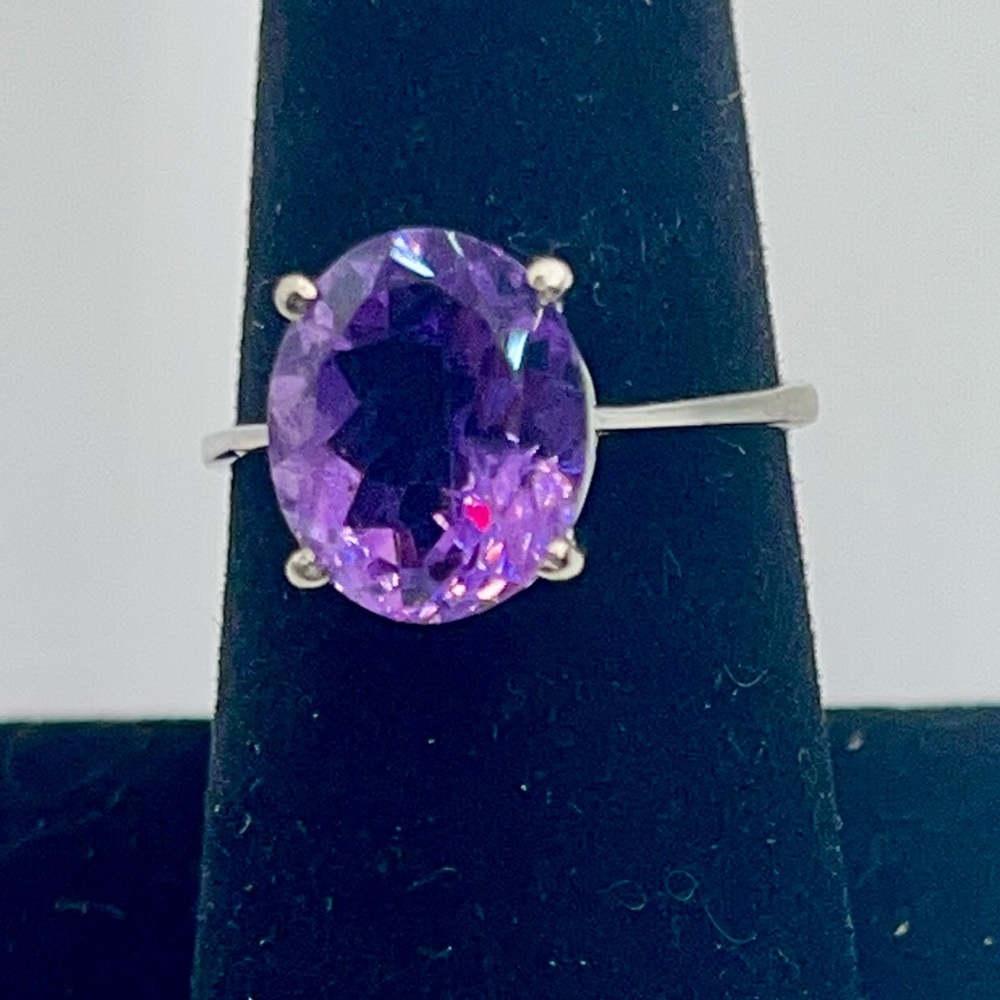 Natural Purple Amethyst Rhodium Over Sterling Silver Ring 4.50ct Sz 9